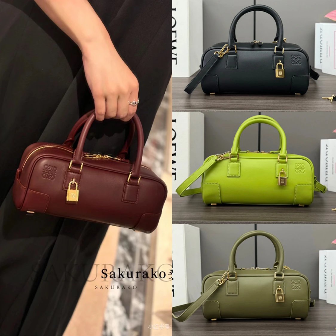 LOEWE Women's Bag Top version 【Highest Version Original Leather】24New Year Amazona23Cropped Handbag Bowling Bag mini Bowling Pillow Bag Baguette Bag Portable Travel Bag Box Bag062417