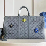 Louis Vuitton LV Travel Bag Top version 【Highest Quality】2022New M20901Gray White Full Leather Rock Climbing Travel Bag Series KEEPALL50Travel Bag Luggage Bag Men's Women's Universal Travel Bag Floral Rock Climbing Full Leather Luggage Bag