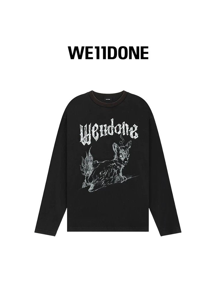 We11done Hoodie Top Version24Early Autumn New Men's and Women's Printed Rinse Long Sleeves T T-shirt