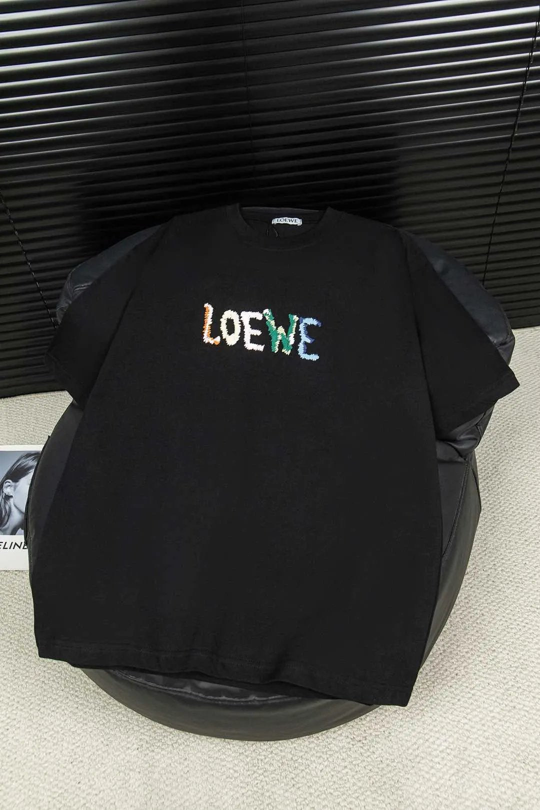 LOEWE T-shirt Chest Rainbow Letter Embroidery logo round Neck Short Sleeve25ss New Pure Cotton Unisex Style T T-shirt OS Loose Fit Base Shirt Top Half Sleeve T-Shirt