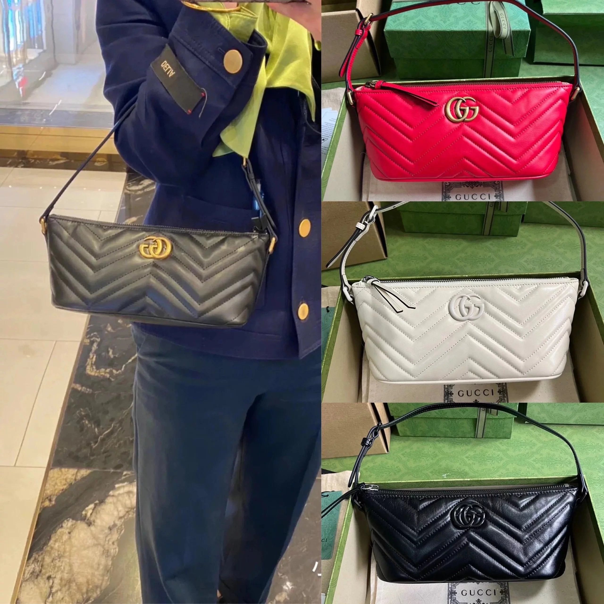 Gucci Women's Bag Top version 【**Version】2023New Marmont Series Quilted Backpack Underarm Bag Ma Meng Underarm Bag Handbag Storage Bag Mobile Phone Bag Marmont Ma Meng Series Handbag739166