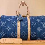 Louis Vuitton LV Travel Bag Top version New Blue Color Denim Denim Embossed Travel Bag Men's Portable Travel Bag Luggage Bag Crossbody Shoulder Men's Bag24New Denim Denim Travel Bag45cm
