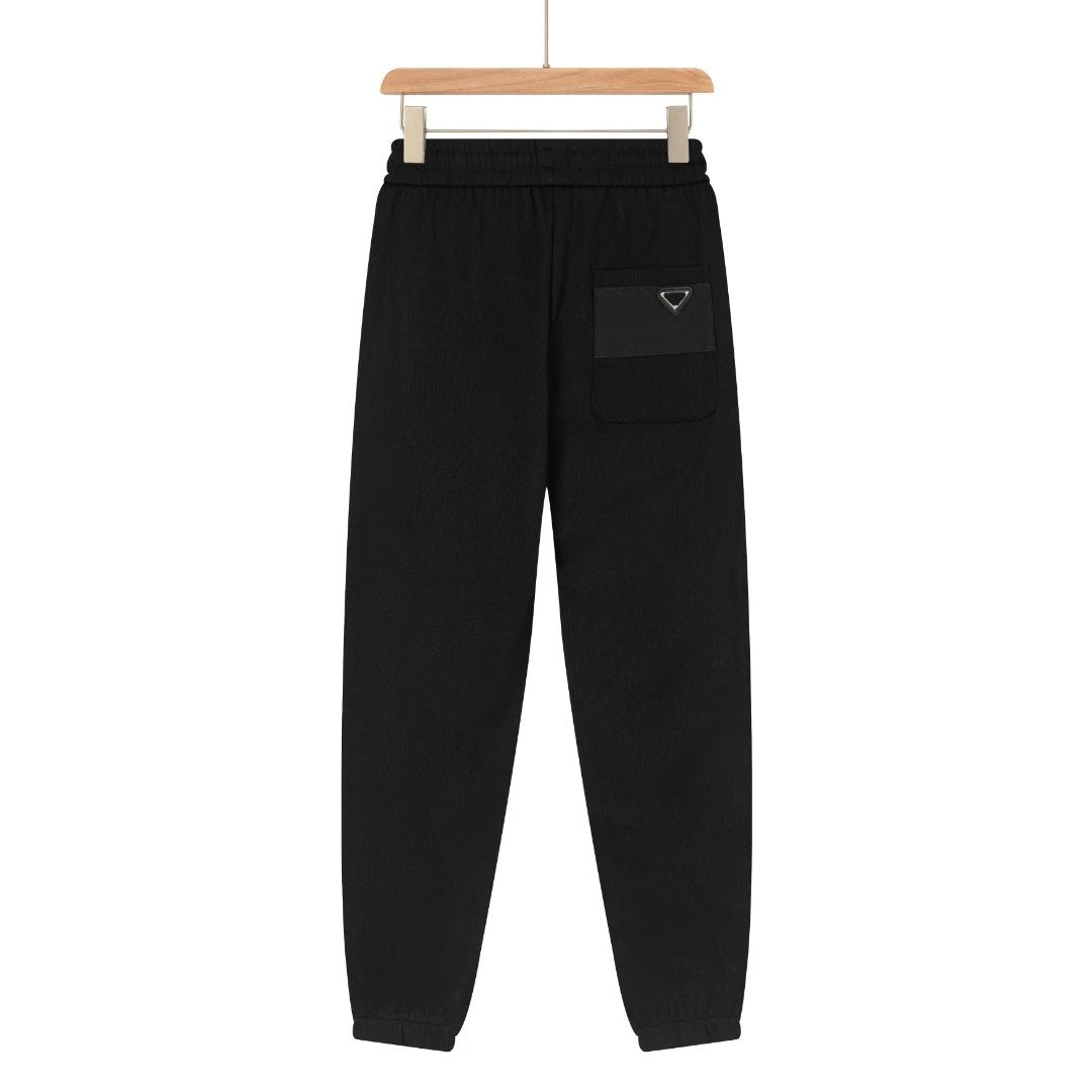 PRADA Sweatpants Front Red Letter Patch logo Cuffed Sweatpants25ss Spring Summer New Sports Pants Autumn Unisex Pure Cotton Long Pants Drawstring Loose Plus Size Casual Pants