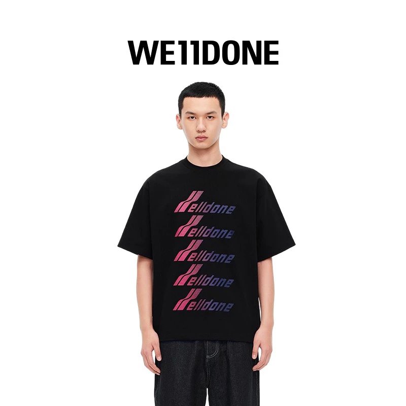 We11done T-shirt Top Version Neutral Men and Women Same Classic Gradient Letters logo Printed Black, Short Sleeve T T-shirt