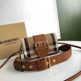Burberry Women's Bag Top version bucklehouse Women's Bag Plaid Turn-Lock Clasp Bag Plaid Leather Patchwork File Holder Shoulder Bag Messenger Bag Double-Shoulder Strap Underarm Bag