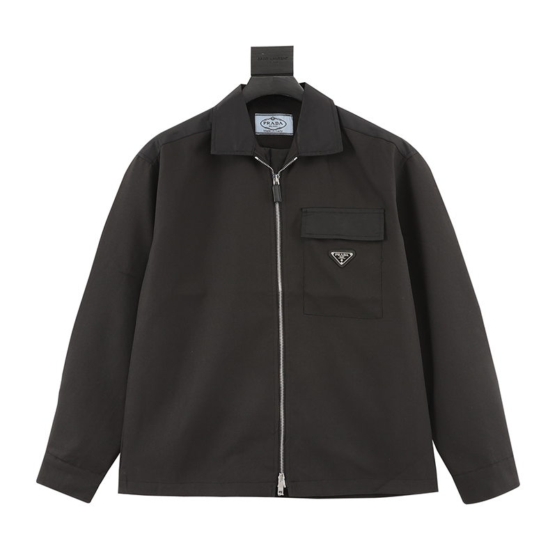 PRADA Jackets  Classic Pocket Triangle Logo Zipper Coat for Men and Women