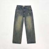 Gucci Jeans Back Waist Leather Tag logo Straight Washed Blue Jeans Autumn Winter New Unisex Casual Wide Leg High Waist Loose Fit Pants