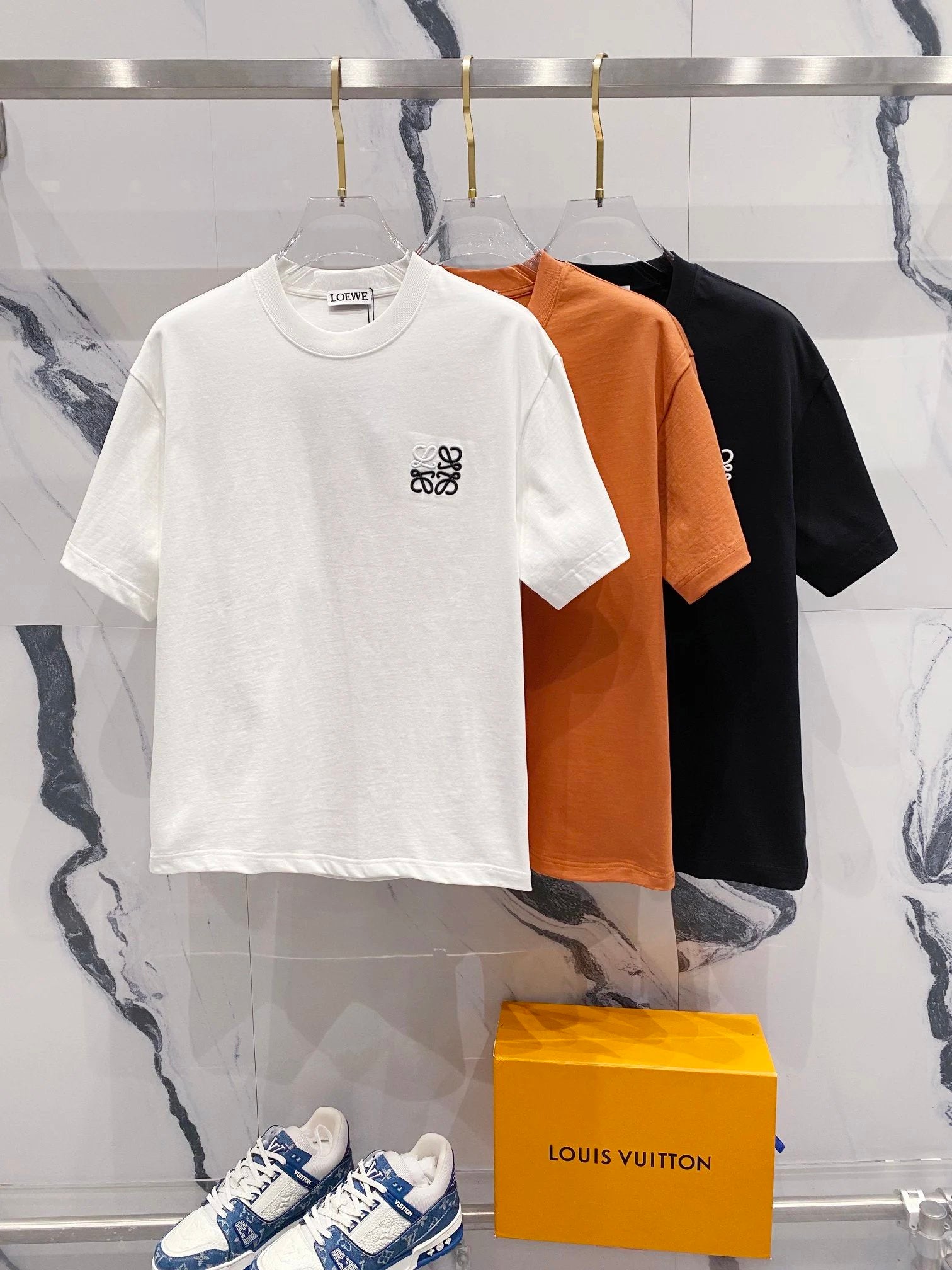 LOEWE T-shirt Simple Color Block Embroidery Small Icon Letters LOGO Logo Crew Neck Short Sleeve25ss New Pure Cotton Unisex Style T T-shirt OS Loose Fit Base Shirt Casual Short Sleeve Top T-Shirt