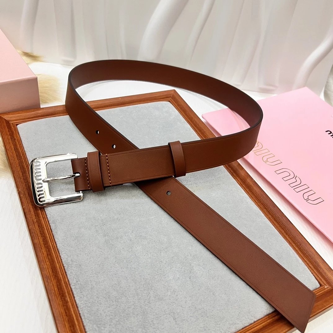 Miu Miu Belt Top version Counter Quality New Women's Belt Minimalist Style Belt CityCalf Calfskin Material.Metal Square Pin Buckle.Fashionable Versatile Width3.0Belt Women's Belt Women