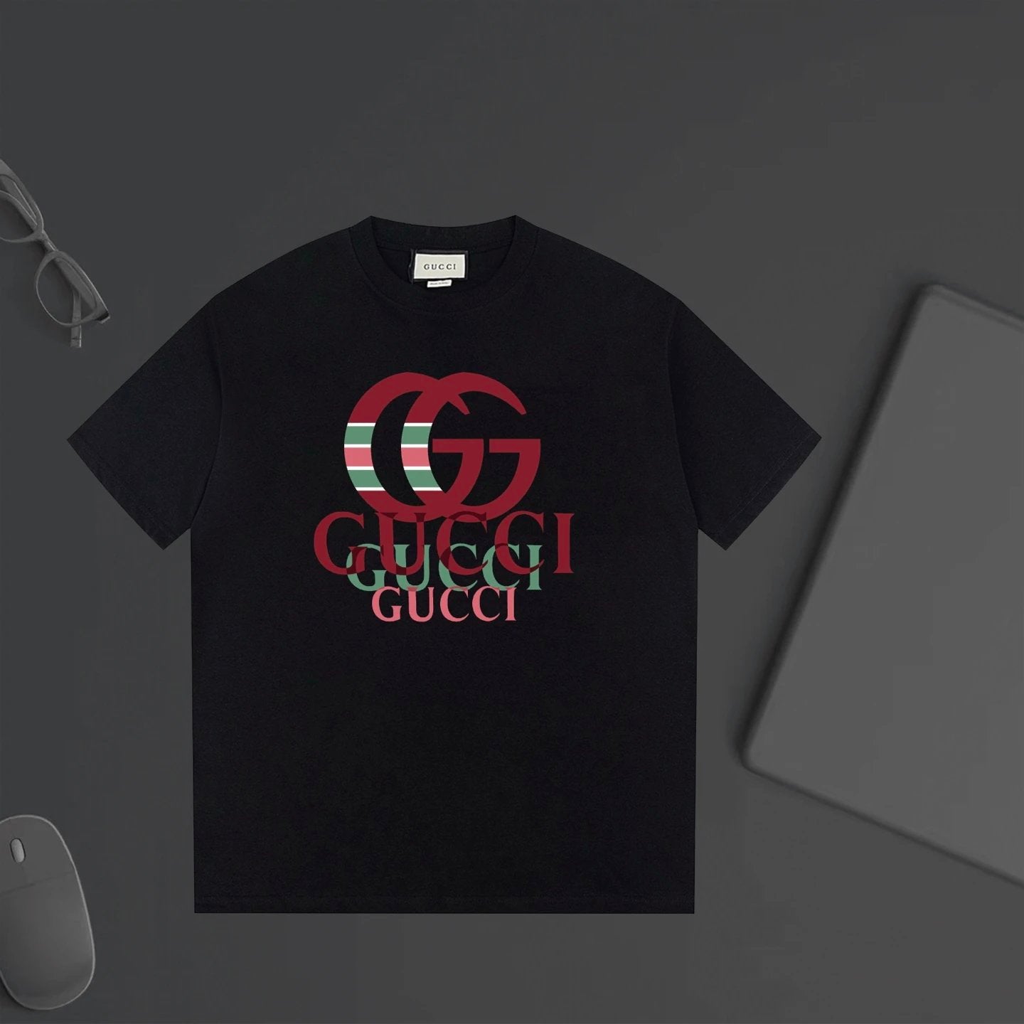 Gucci T-shirt Unique Double Chest Design G Letter Printing logo round Neck Short Sleeve25ss New pure cotton T Unisex T-Shirt OS Drop Shoulder Loose Fit Base Shirt Top T-Shirt Short Sleeve