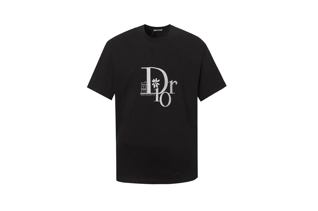Dior T-shirt Gold Embroidery on the Chest logo Round neck short-sleeve pure cotton T Unisex T-Shirt OS Loose Fit Base Shirt Summer New Casual Simple T-Shirt