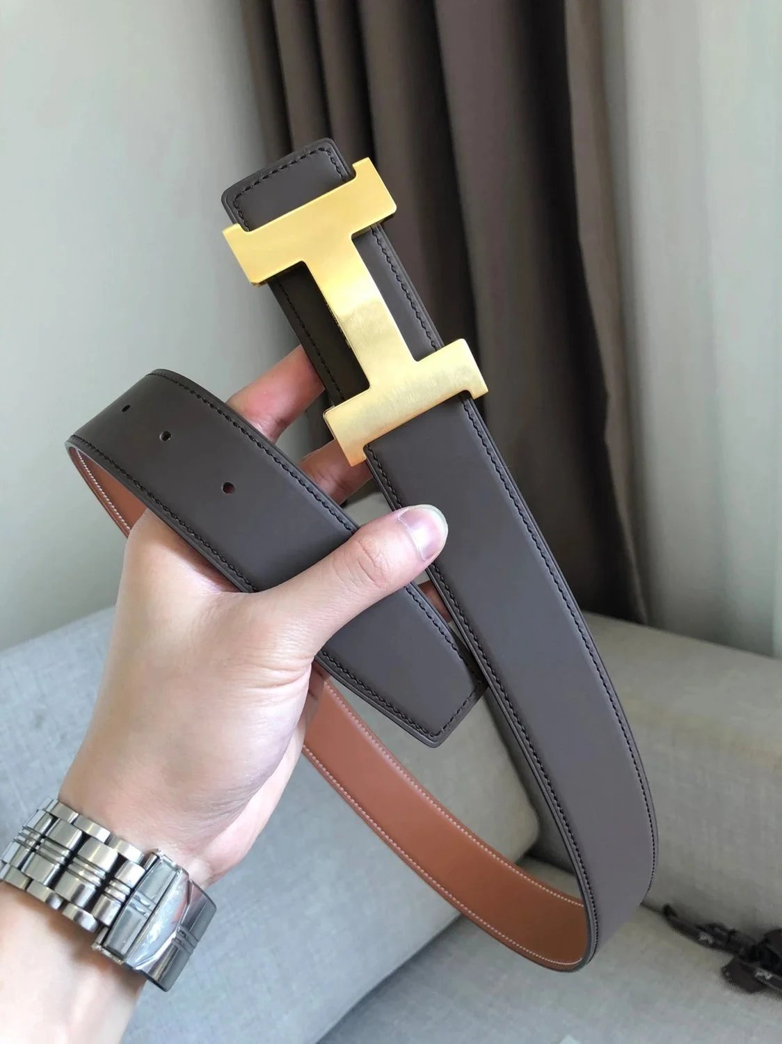 Hermes Belt Top version Double-Sided Cowhide Men's Women's Belt Genuine Leather Business Man's Belt Italy Imported First Layer Cowhide Leather Pure Original Leather Pure Steel Buckle Pant Belt3.8Centimeter Wide