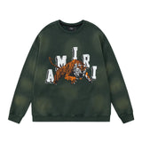 Amiri Hoodie 2024Autumn and Winter New Tiger Letter Pattern Crew Neck Pullover Sweatshirt Men and Women Same Style