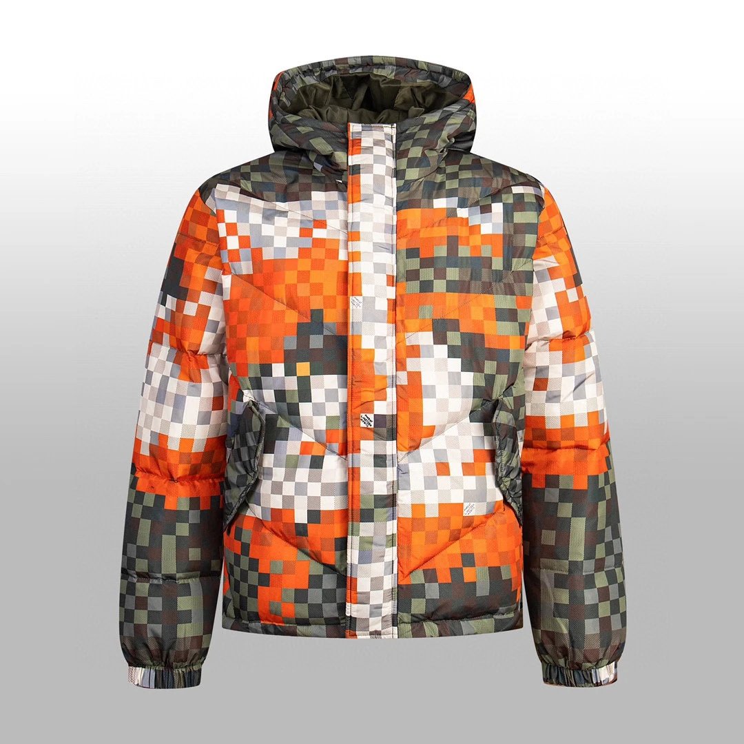 Louis Vuitton LV Down Jacket Windproof Waterproof Camouflage Hooded Down Jacket Unisex Fluffy Hooded Long Sleeve Puffer Coat Winter Thickened Warm Loose Versatile Fashionable
