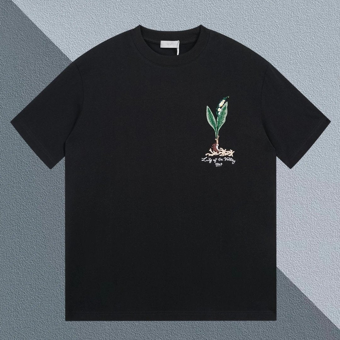 Dior T-shirt Front and Back Letter Bud Embroidery logo round Neck Short Sleeve25ss New Pure Cotton Unisex Style T T-shirt OS Loose Fit Base Shirt Top Half Sleeve T-Shirt
