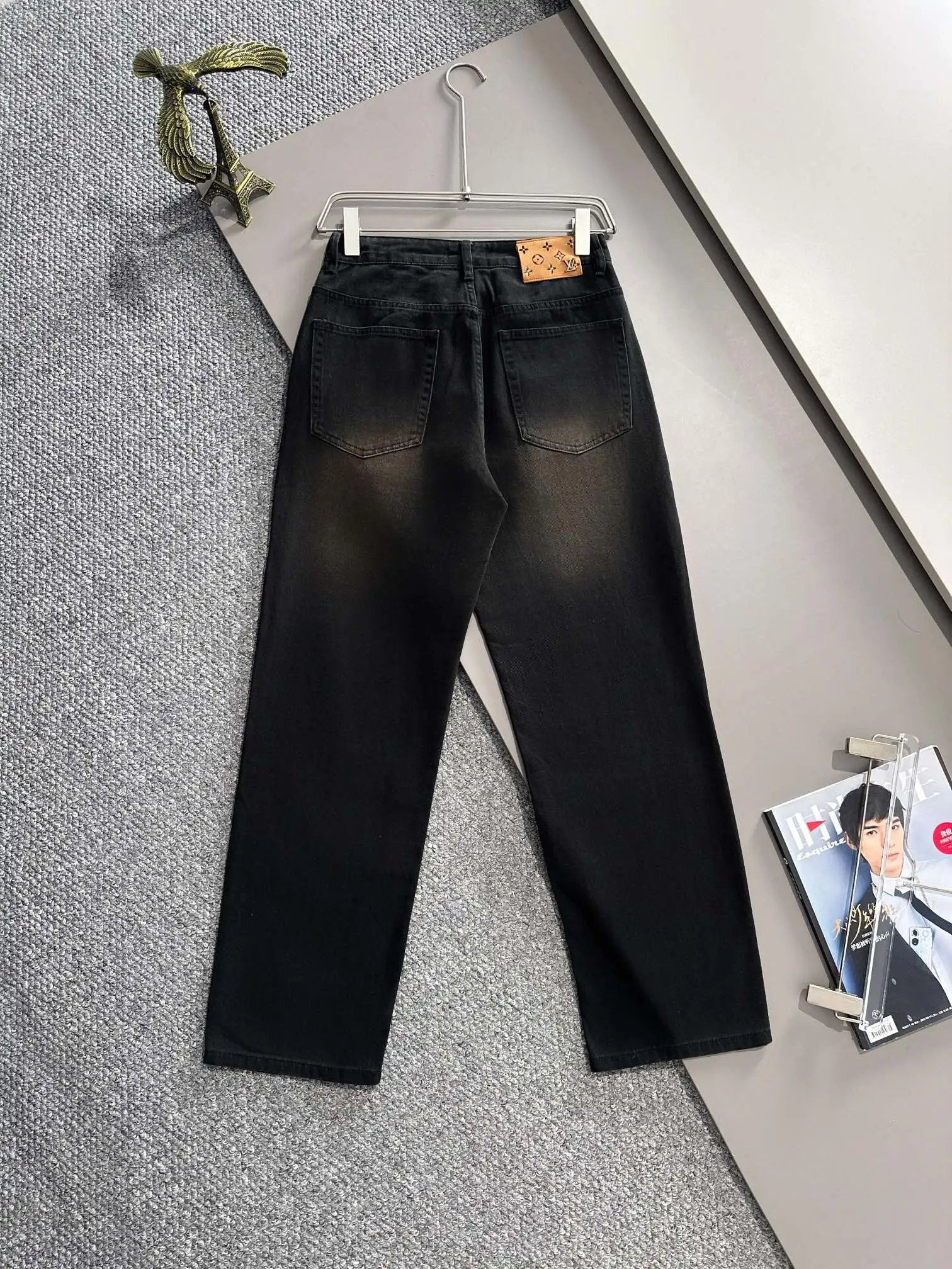 Louis Vuitton LV Jeans Distressed Stone Washed25ss Spring Summer New Straight Leg Jeans Waist Adjustable Unisex Loose Fit Long Pants