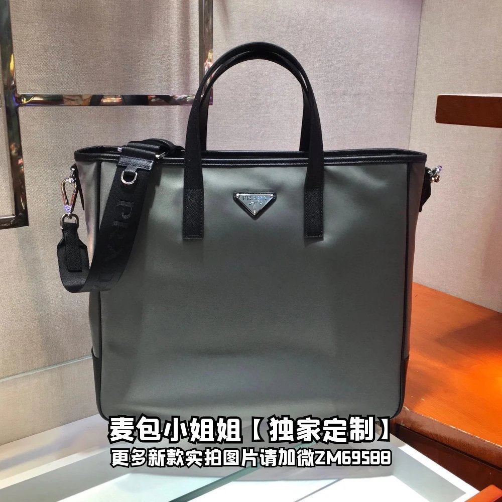 PRADA Bag Top version Latest Nylon Cloth Briefcase Tote Bag Shopping Bag Original Imported Cowhide Handle Tote Bag Handbag Shoulder Bag Messenger Bag Men's Bag Men's Bag2VG064