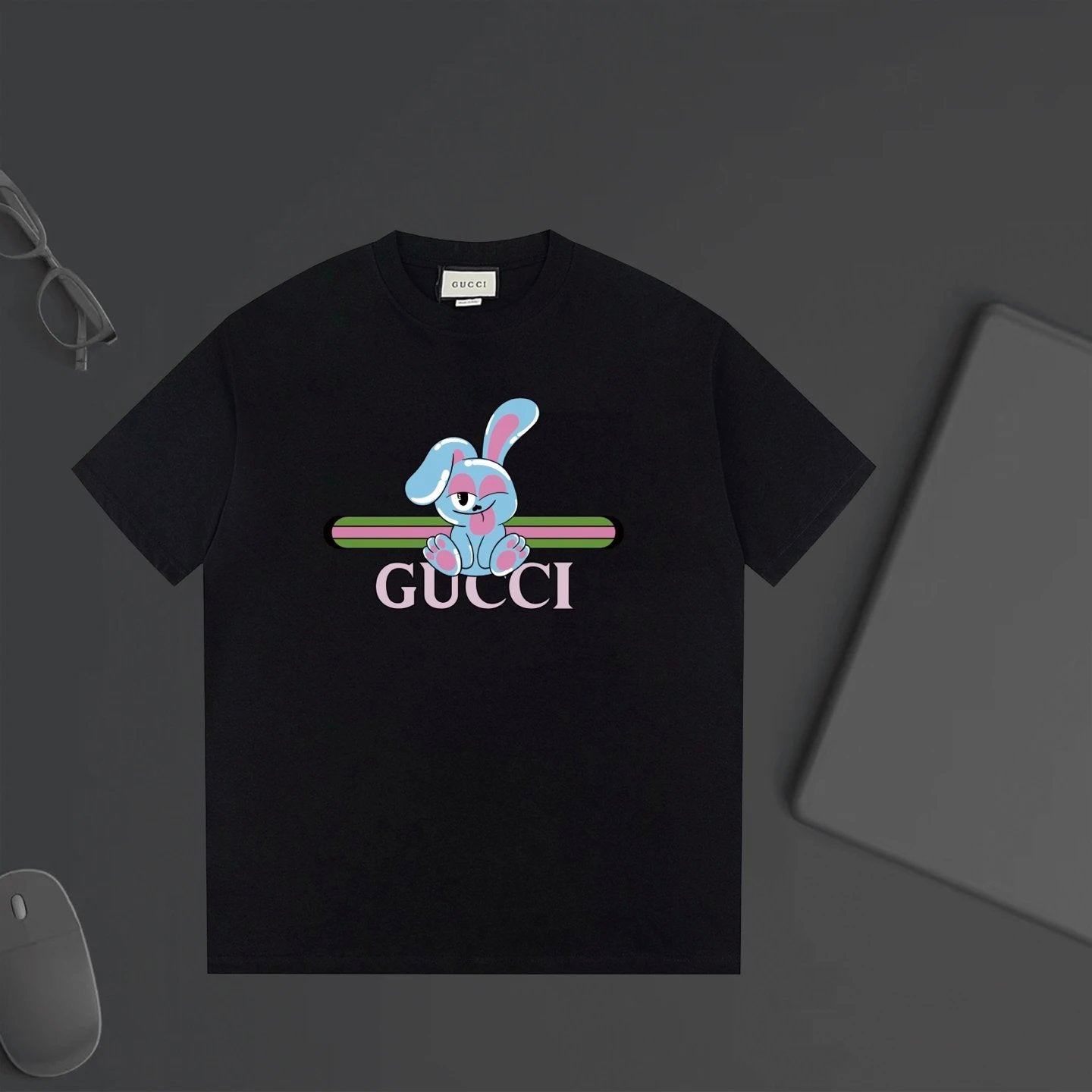 Gucci T-shirt Cartoon Rabbit Print on the Chest logo round Neck Short Sleeve25ss New Pure Cotton Unisex Style T T-shirt OS Loose Fit Base Shirt Top Half Sleeve T-Shirt