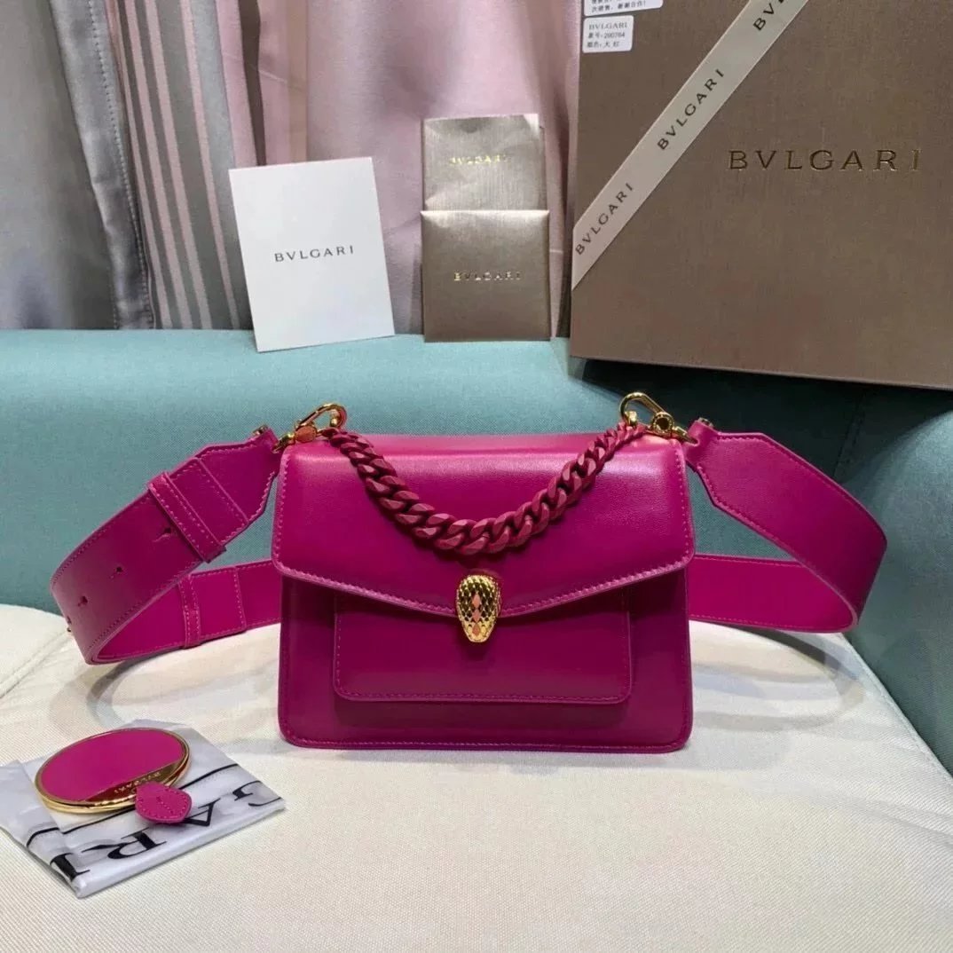 BVLGARI Bag Top version 【Original Quality】2021New Women's Bag Limited Edition Snake Head Buckle Red Enamel Snake Eye Women's Shoulder Bag/Crossbody Handbag Bag Decorated with a Snake's Head Naza Same Product Detachable Shoulder Strap
