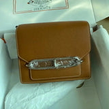 Hermes women's bag Top version Customized Real Shot Small Square Bag Pig Nose Bags Roulis19CMevercolor Leather Pig-Shaped Bun Gold Buckle Silver Buckle Flap Shoulder Messenger Bag Yang Mi Same Style Women Bag