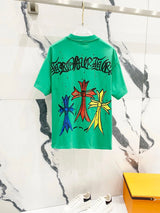 Chrome Hearts T-shirt Front and back Colorful Sanskrit Print logo round Neck Short Sleeve25ss New pure cotton T Unisex T-Shirt OS Drop Shoulder Loose Fit Base Shirt Top T-Shirt Short Sleeve
