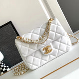 Chanel Women's Bag Top version 【Original Leather**】C Jia Nai Jia24P Early Spring New Pearl Flap Bag Pearl CF Square Fat Bag Genuine Leather Ladies Women's Bags Trendy Hot Sale Women's Bag Home Pearl Bag Pearl CF Package Pearl Chain Bag