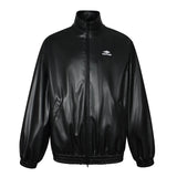 Balenciaga Jackets 23FW3B Embroidered Leather Jacket Coat Unisex Autumn Winter New Sports Casual Loose Versatile