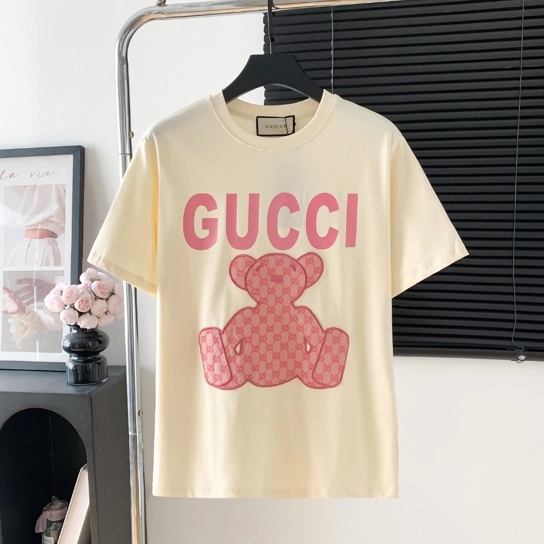 Gucci T-shirt Bear Embroidery on the Chest logo round Neck Short Sleeve25ss New Pure Cotton Unisex Style T T-shirt OS Loose Fit Base Shirt Half Sleeve T-Shirt Top Half Sleeve
