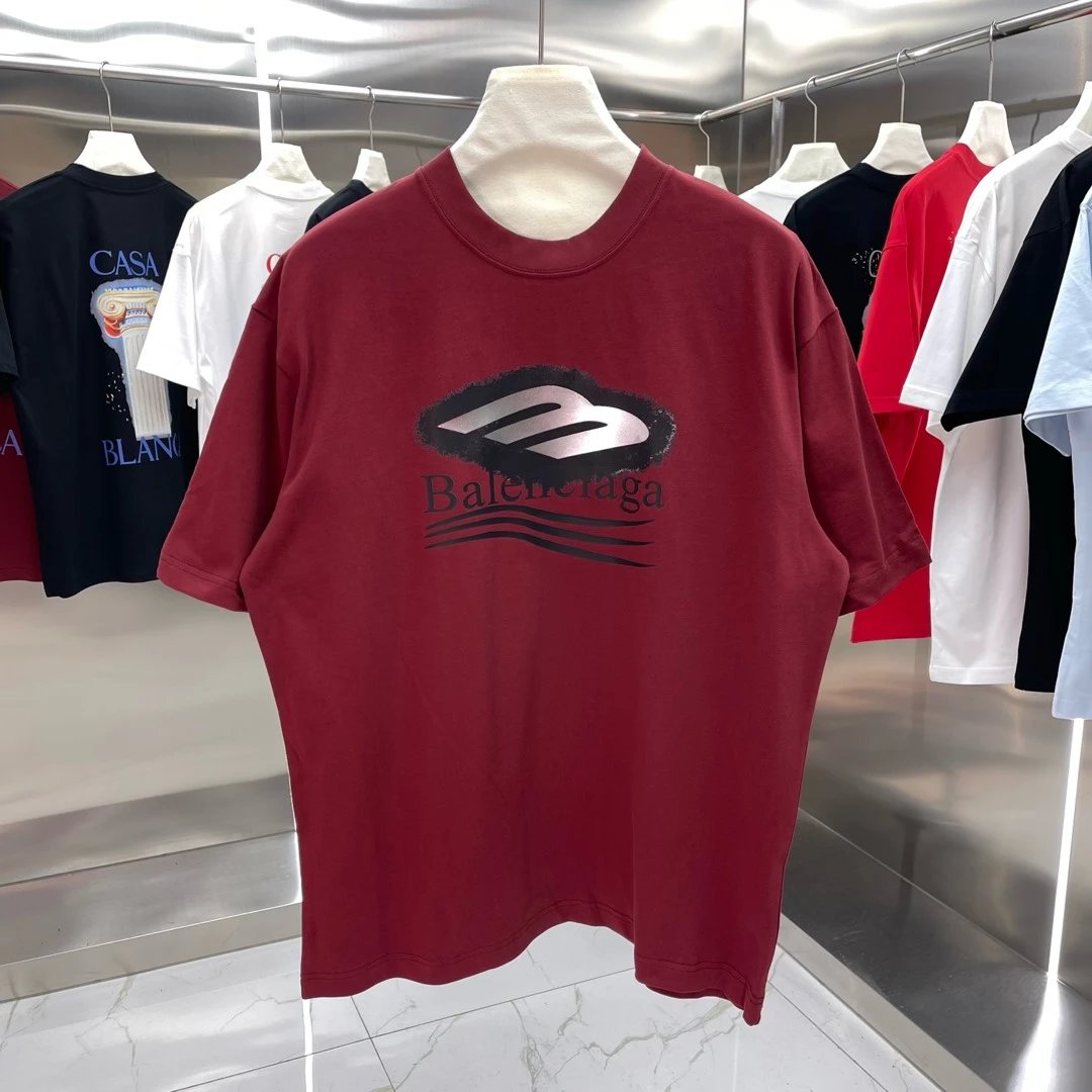 Balenciaga T-shirt Front Chest Print Spray Painting Logo Logo Crew Neck Short Sleeve25ss New Pure Cotton Unisex Style T T-shirt OS Loose Fit Base Shirt Top Half Sleeve T-Shirt