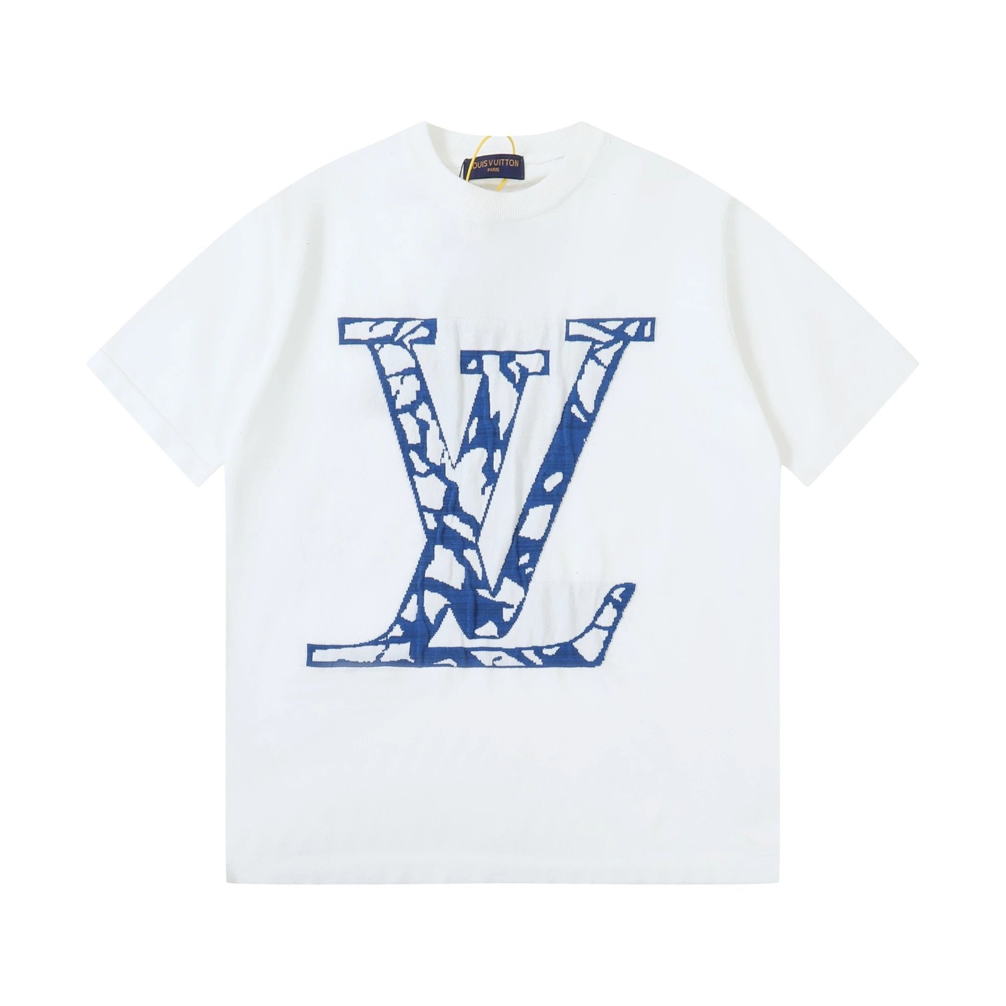 Louis Vuitton LV T-shirt Back Blue Floral Knit Letters logo round Neck Short Sleeve25ss New Pure Cotton Unisex Style T Casual T-Shirt Base Layer Shirt OS Loose Fit Half Sleeve Top Plus Size