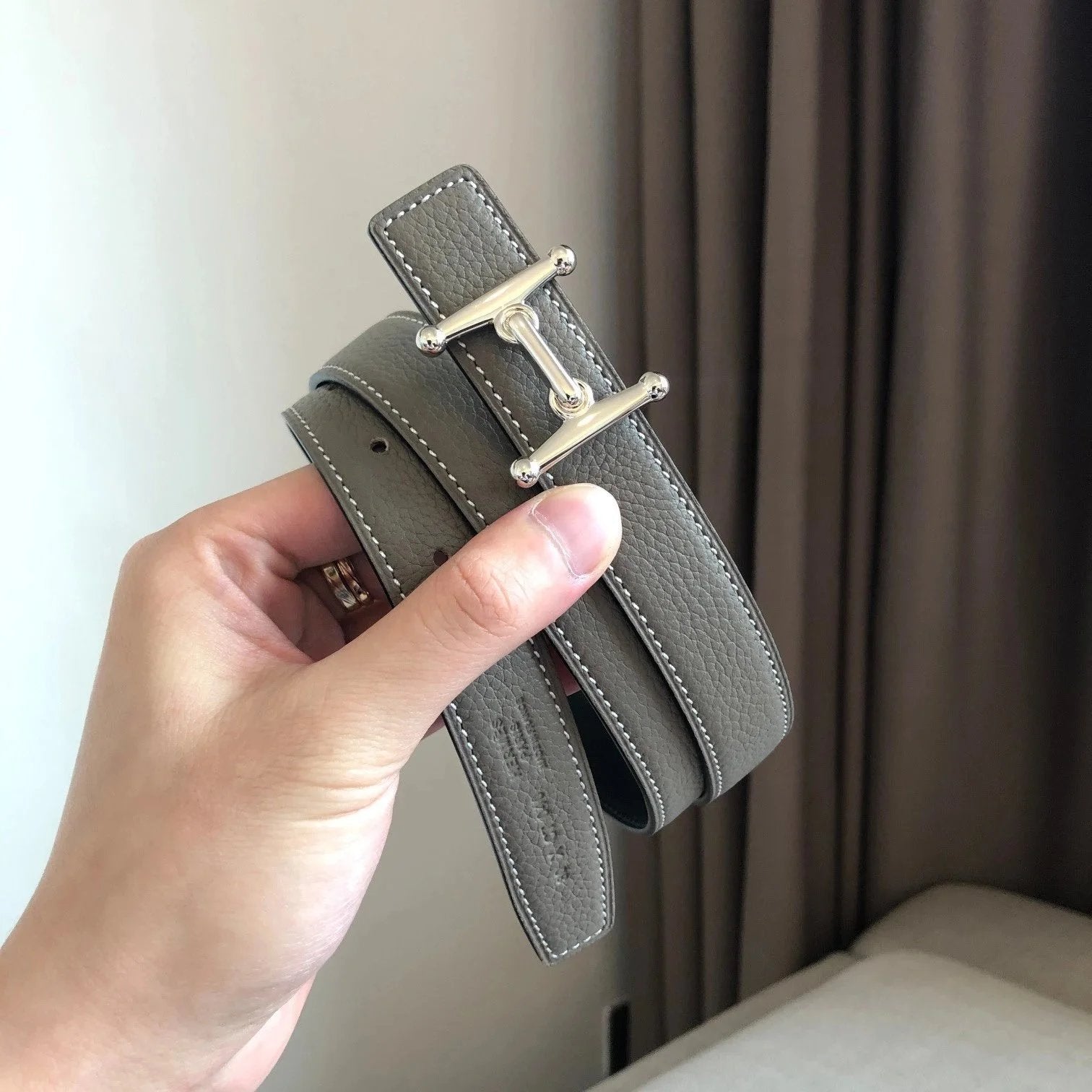 Hermes Belt Top version Women's Thin Belt Double-Sided Imported First Layer Calfskin Double-Sided Letters h Buckle Belt Skirt Shaped Accessory Women's Belt2.5Centimeter Wide