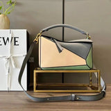 LOEWE Women's Bag Top version 【Level Surrogate Shopping】puzzle Geometric Bag Women's Bag mini18cm Mini Geometric Bag Crossbody Bag Small Size24cm Medium29cm Splicing Box Bag loewe Classic Geometric Crossbody Bag