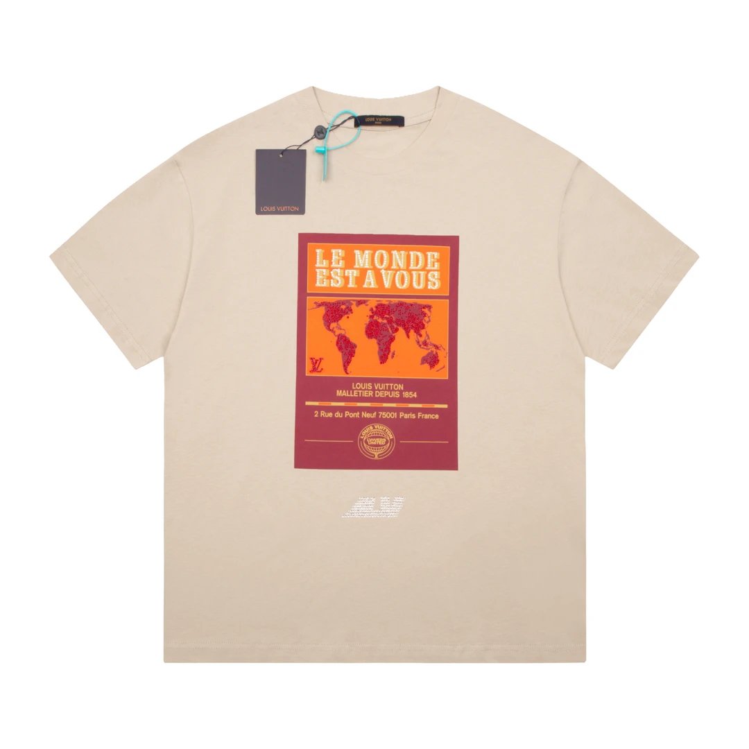 Louis Vuitton LV T-shirt Earth Rhinestone Brooch logo round Neck Short Sleeve25ss New pure cotton T Unisex T-Shirt OS Loose Fit Base Shirt Top T-Shirt Short Sleeve