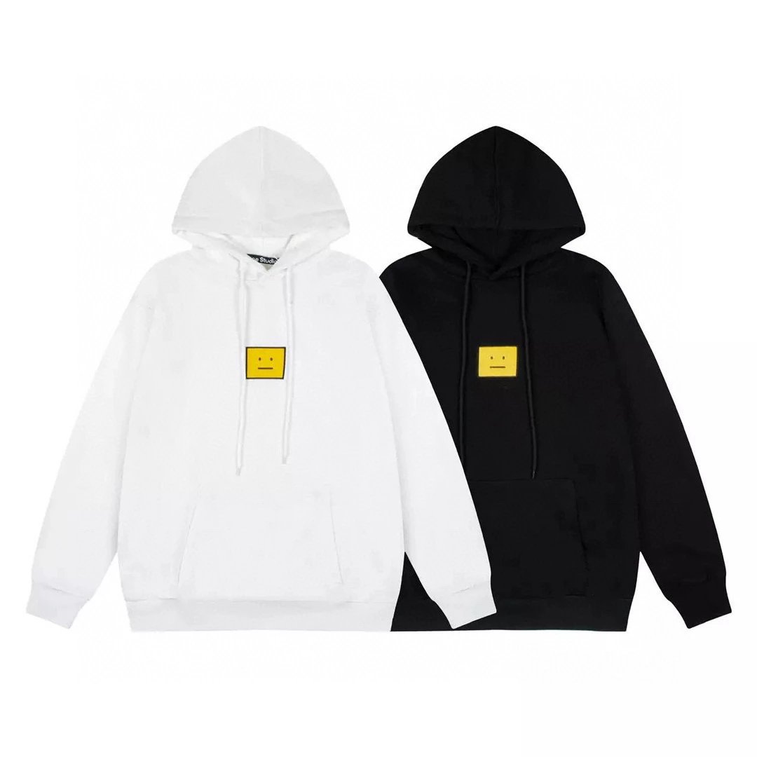 ‌Acne Studios Hoodie Top Version Classic Small Square Smiley Face Hooded Sweater for Women Autumn and Winter New Casual Loose Pure Cotton Couple Fashion Brand Top Men