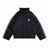 Balenciaga Down Jacket Collaboration Classic Runway Style Three-Stripe Logo Print Cocoon Loose Couple Stand Collar Cotton Jacket Unisex Coat