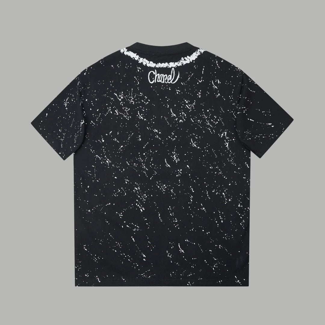 Chanel T-shirt Front and Back Graffiti Painting Print logo round Neck Short Sleeve25ss New Pure Cotton Unisex Style T T-shirt OS Loose Fit Base Shirt Half Sleeve T-Shirt Top Half Sleeve