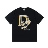 Dior T-shirt Front Yellow Label Graffiti Ink Splash Print logo round Neck Short Sleeve25ss New Pure Cotton Unisex Style T T-shirt OS Loose Fit Base Shirt Top Half Sleeve T-Shirt