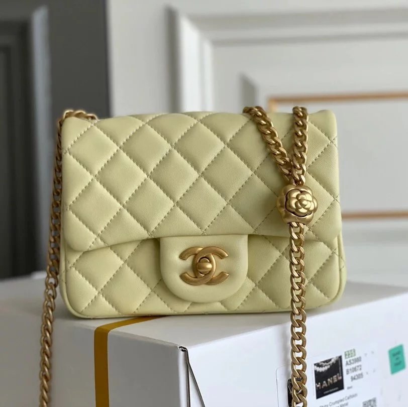 Chanel Women's Bag Top version Surrogate Shopping Version Handmade Workshop New23P Camellia Adjustable Buckle Golden Balls Square Fat Man CF Flap Bag Chain Bag Lamb Leather Bag Camellia Metal Beads Chain Bag23ss Wind Camellia Series Flap Bag Summer Hot Sa