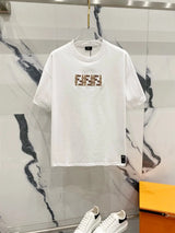 FENDI T-shirt Double-breasted F Letter Embroidery logo round Neck Short Sleeve25ss New Pure Cotton Unisex Style T T-shirt OS Loose Fit Base Shirt Half Sleeve T-Shirt Top Half Sleeve