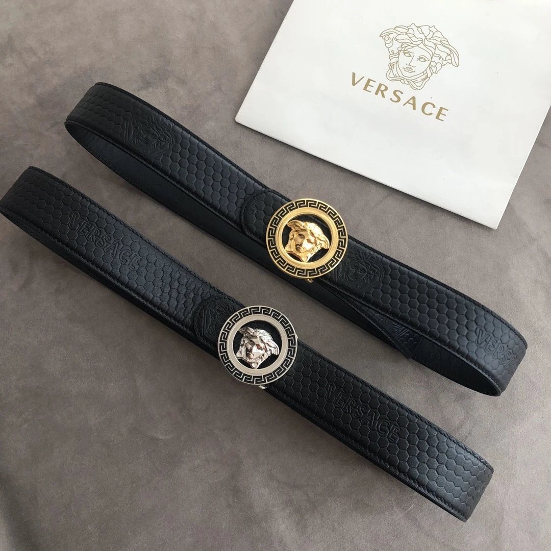 VERSACE Belt Top version Counter Original Brand New Full Set3.8Belt Belt Fashion Trendy Genuine Leather Business Casual Men's and Women's Belt Cowhide Pant Belt