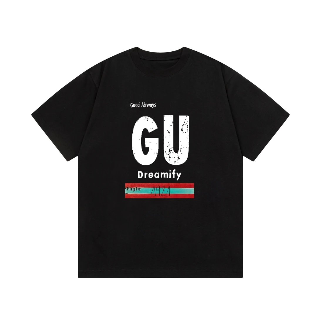 Gucci T-shirt Front and Back Letter Direct Print logo round Neck Short Sleeve25ss New Pure Cotton Unisex Style T T-shirt OS Loose Fit Base Shirt Short Sleeve Top T-Shirt