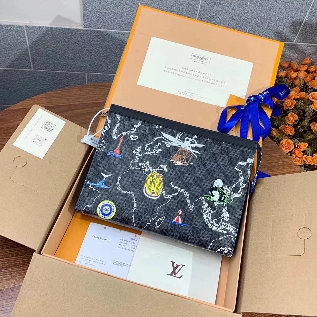 Louis Vuitton LV Wallets/Clutches Top version New upgrade version POCHETTEVOYAGE Medium Clutch Men's Handbag Wash Bag Clutch Bag M30420M66929Silk Screen M4448Starry Sky N40205Map Silk Screen