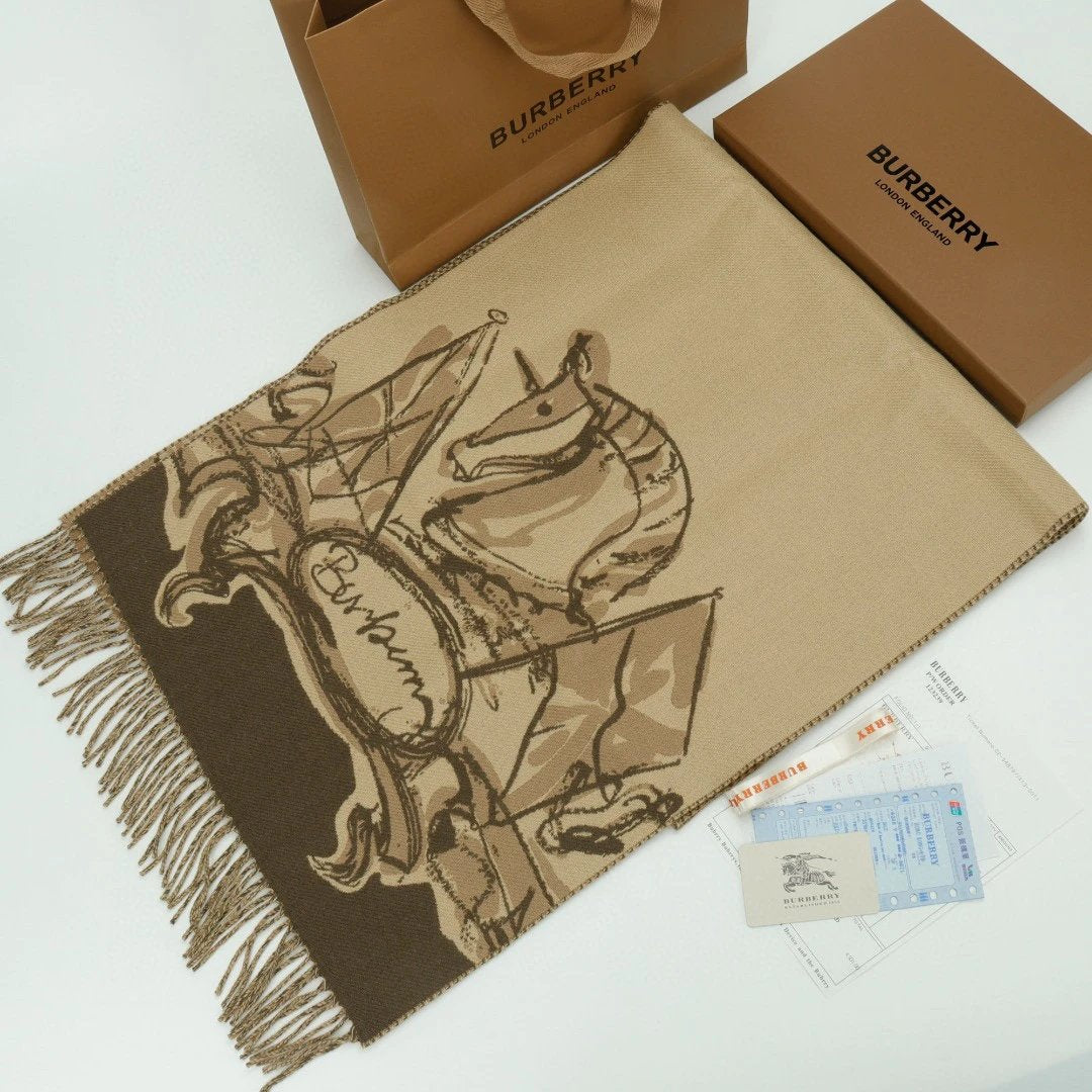 Burberry Scarf 24New British Tower Bridge Knight Horse Cashmere Scarf for Men and Women