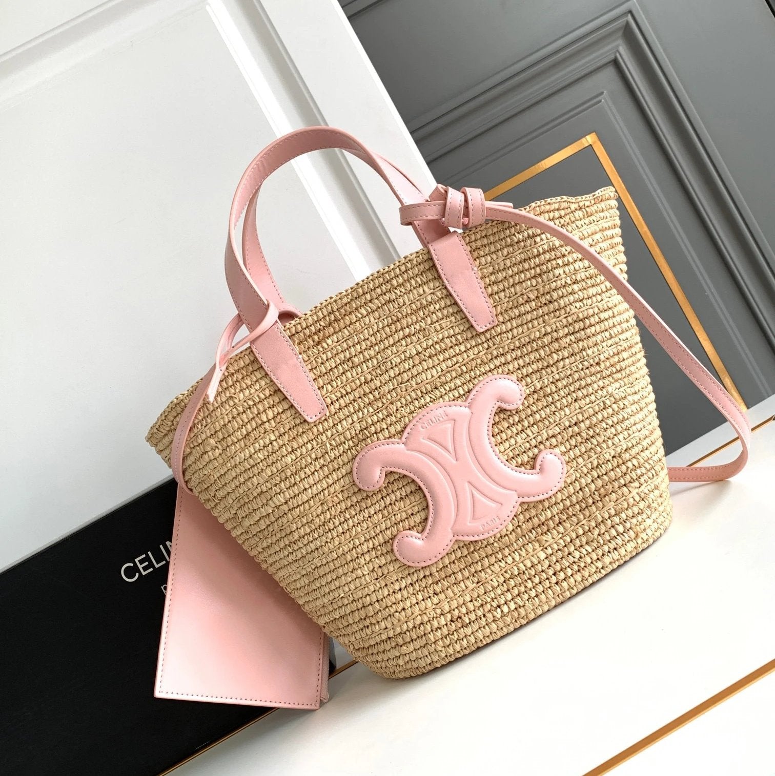 Celine women's bag Top version 【Original High Version】24New TEEN Woven Vegetable Basket Straw Bag Hand-Woven Arc De Triomphe Woven Beach Bag Vacation Bag Handbag Messenger Bag Shoulder Bag Women's Bag115802