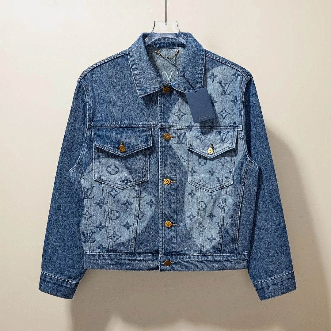 Louis Vuitton LV Jackets Tail Light Laser Burnt Denim Jacket Unisex Autumn Winter New Sports Casual Loose Versatile