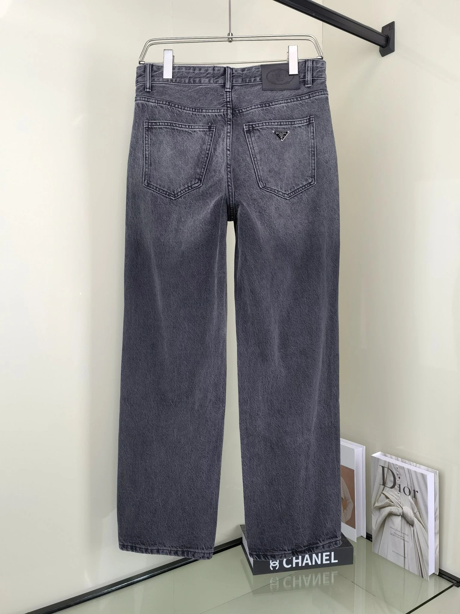 PRADA Jeans Back Pocket Triangle Logo logo25ss Spring Summer New Straight Slim Fit Jeans Unisex Loose Fit Long Pants
