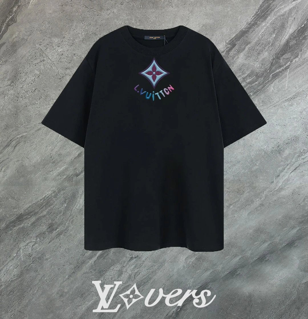 Louis Vuitton LV T-shirt Colorful Embroidery on the Chest logo round Neck Short Sleeve25ss New Pure Cotton Unisex Style T T-shirt OS Loose Fit Base Shirt Top Half Sleeve T-Shirt