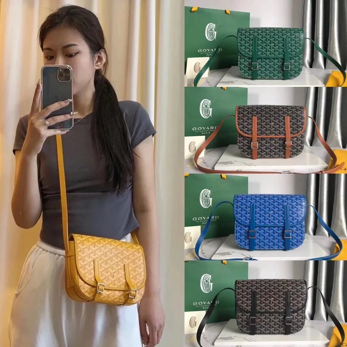 Goyard Bag Top version 【Highest Quality】Ge Jia Quan New Beédère Double Buckle Messenger Bag Men's Messenger Bag Messenger Bag Men's Bag Flap Bag Women's Cross-Body Bag Casual Backpack