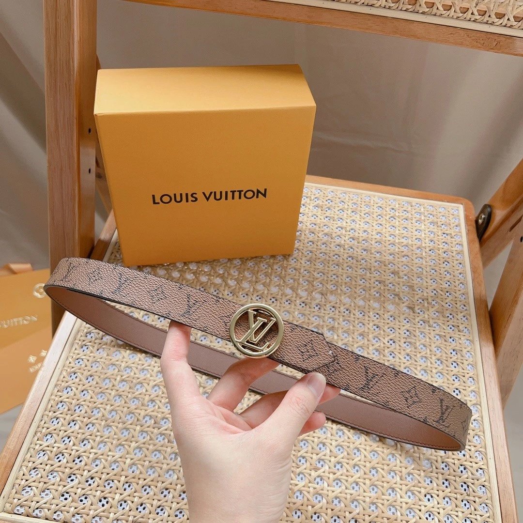 Louis Vuitton LV Belt Top version 【Counter Quality】Belt New Belt3.0，2.5cm Women's Belt v Women's Leather Belt with Metal Buckle with Classic Presbyopic Chessboard Grid Belt with Genuine Goods Packaging No Problem in and out of the Counter Versatile Casual