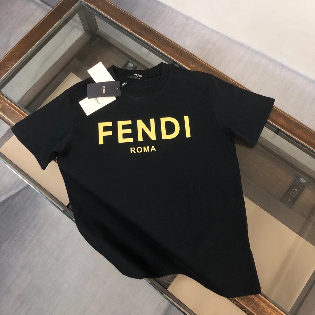 FENDI T-shirt Chest Brand Letter Print logo round Neck Short Sleeve25ss New Pure Cotton Unisex Style T T-shirt OS Loose Fit Base Shirt Top Half Sleeve T-Shirt